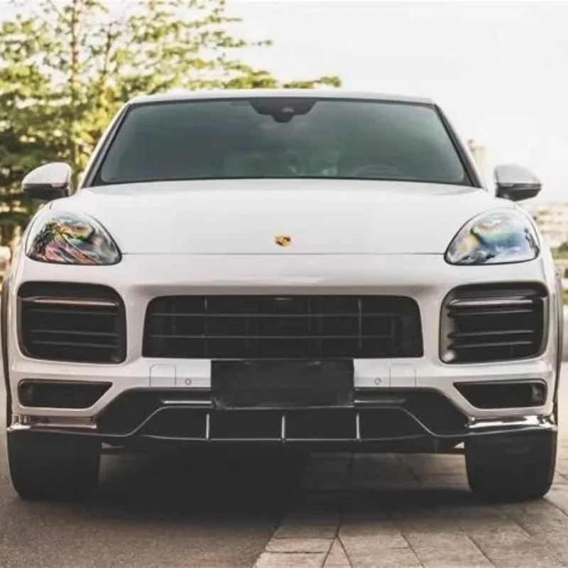 Aksesori Kit bodi Spoiler bibir depan serat karbon For Porsche Cayenne 2022 pelindung Bumper mobil dagu bemper hitam