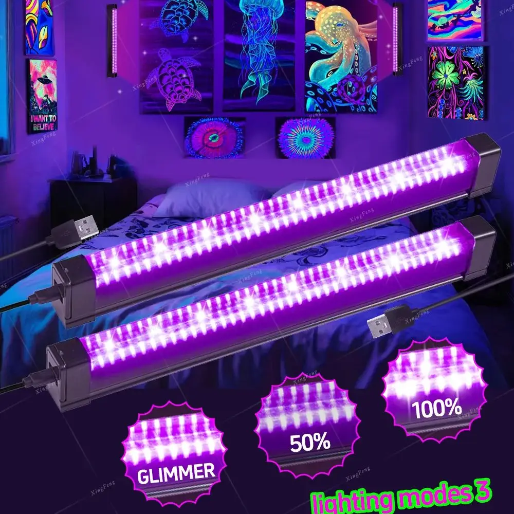 10W Black Light Tube with 3 Lighting Modes, USB LED Magnetic Black Light Tube for Holiday Party Fluorescent Tapestry UV Lighting