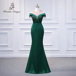 Vestido de noche verde para mujer, traje elegante para fiesta de boda, 2022