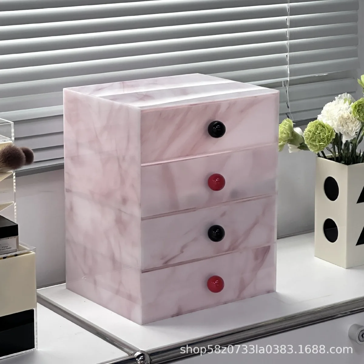 Boîte de rangement HYS Cosmetics en acrylique effet marbre de qualité supérieure, pour bureau, commode, tiroir, rangement de rouge à lèvres