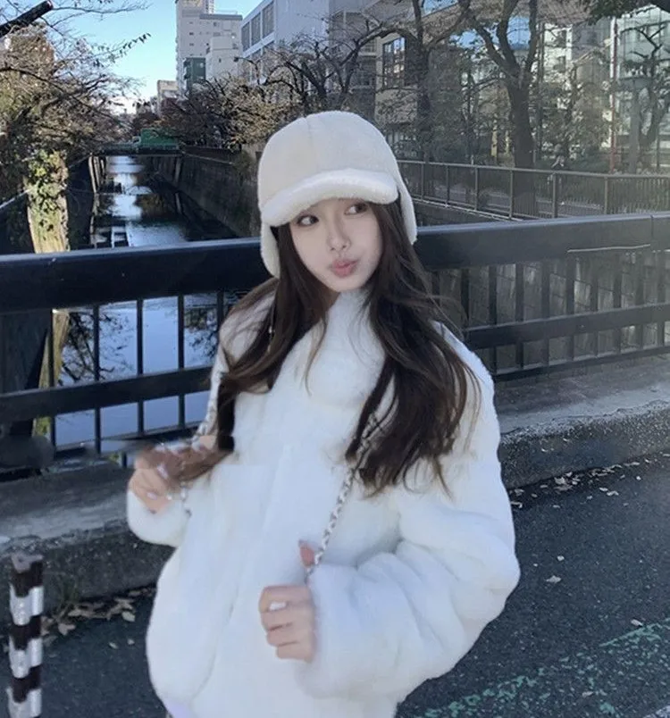 

Faux Fur Green Coats Womens Streerwear Outwear Outside Mom Design Plaid Turtleneck Detachable Niche Comfort Chunky Feminine Slim