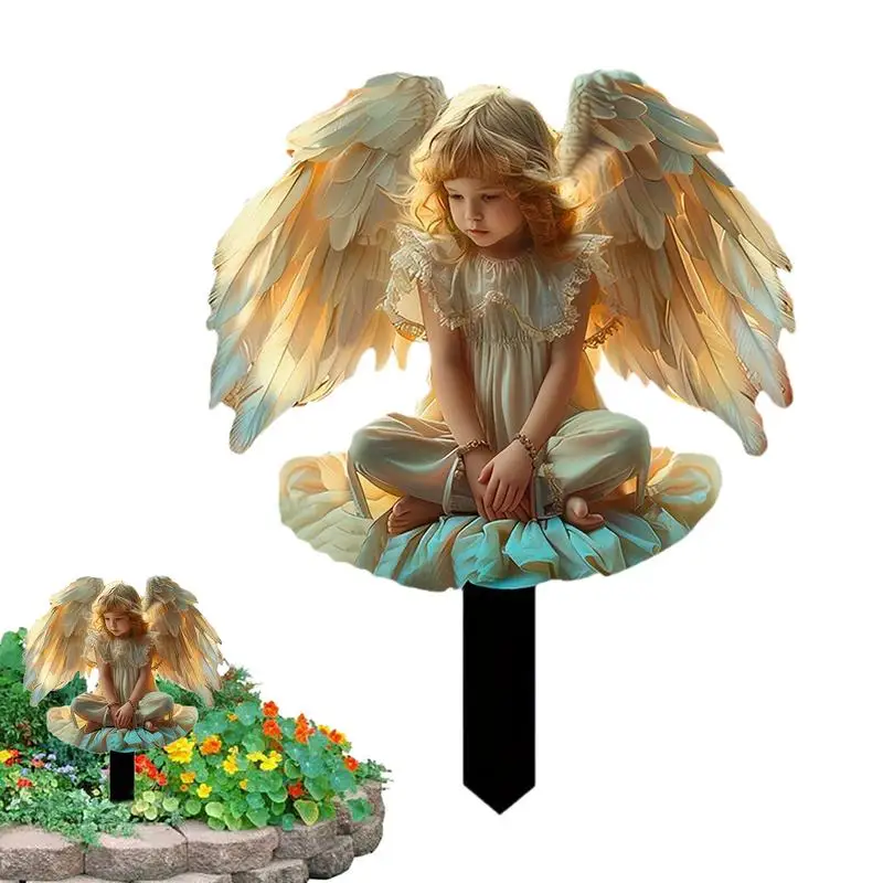 Angel Stakes For Garden Decorative Yard Stakes 2D Acrylic Angel Wings Lawn Stake Waterproof Outdoor Decoration For Garden Yard