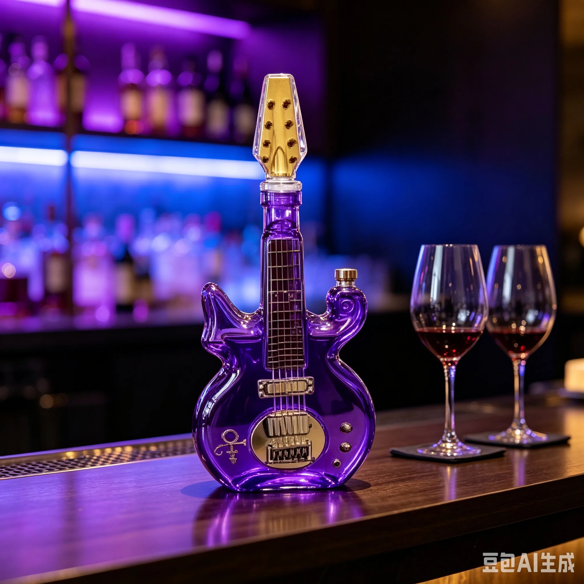 Prince Tribute Guitar Shaped Whiskey Decanter 350ml Purple Glass Musician Fan Home Bar Decor Gift