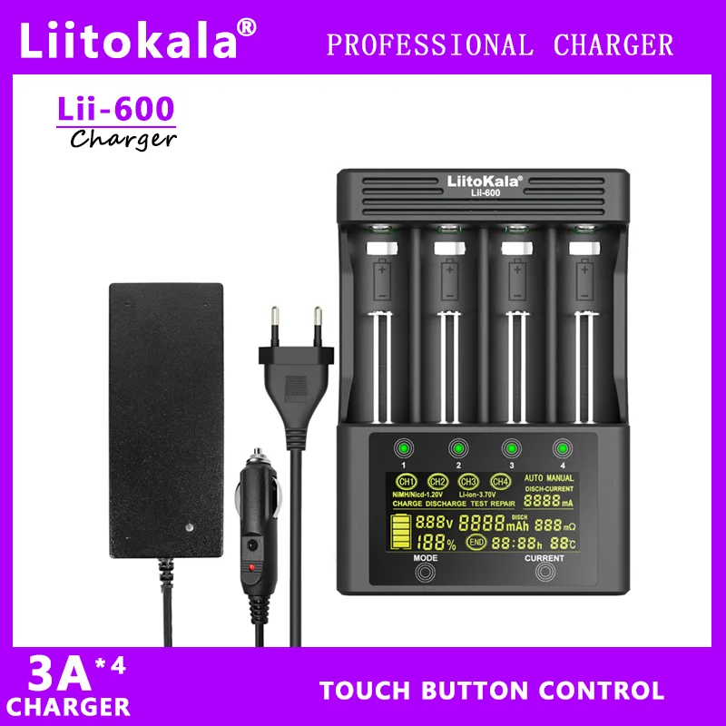 LiitoKala Lii-600 Lii-S12 Lii-S8 LCD Charger For Li-ion 3.7V NiMH 1.2V BatterySuitable for 18650 26650 21700 26700 18350