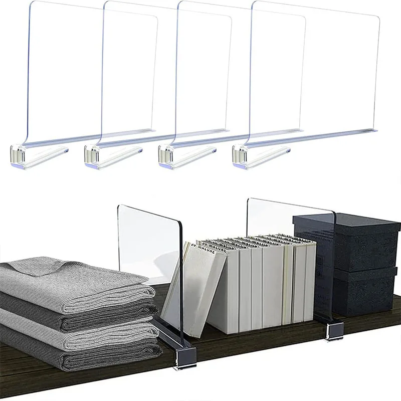 Set di pannelli divisori trasparenti per guardaroba, divisori per scaffali in acrilico PS per organizzare vestiti/libri/giocattoli - Salvaspazio antiscivolo