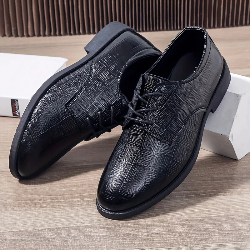 

Solid Dress Shoes With Microfiber Uppers, Breathable Wear-resistant Non Slip Lace-up Shoes For Business Office