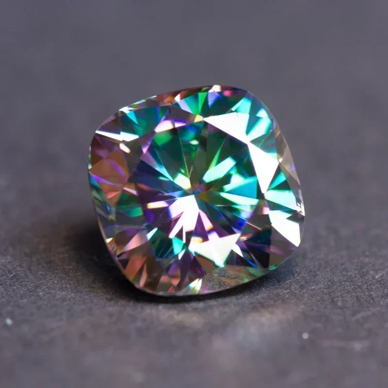 Moissanit-Stein, quadratische Kissenform, Regenbogen-Grün, VVS1, Edelstein-Charms-Perlen für DIY-Schmuckherstellung mit Zertifikat – Detail 10
