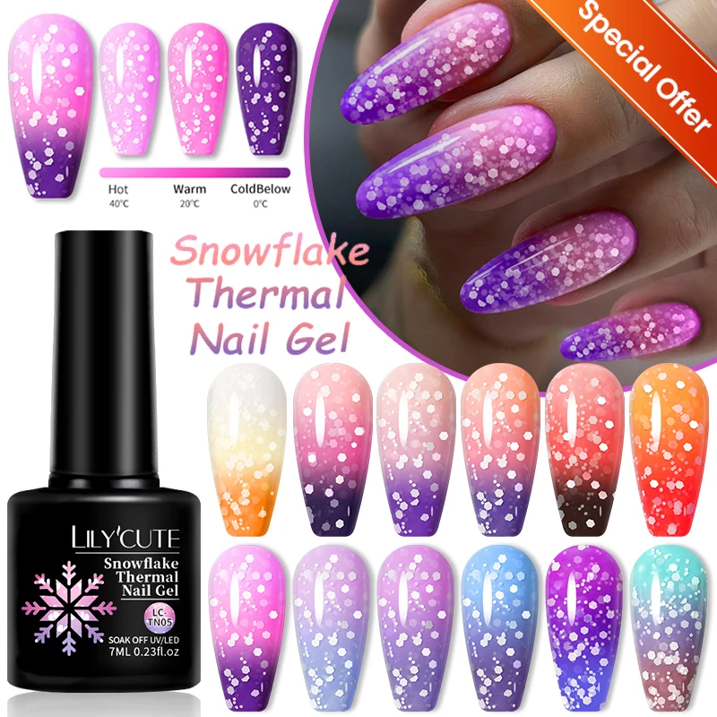 LILYCUTE 7ML Snowflake Thermal Gel Nail Polish Temperature Color Changing Gel Polish Semi Permanent UV Gel Nail Art Gel Varnish