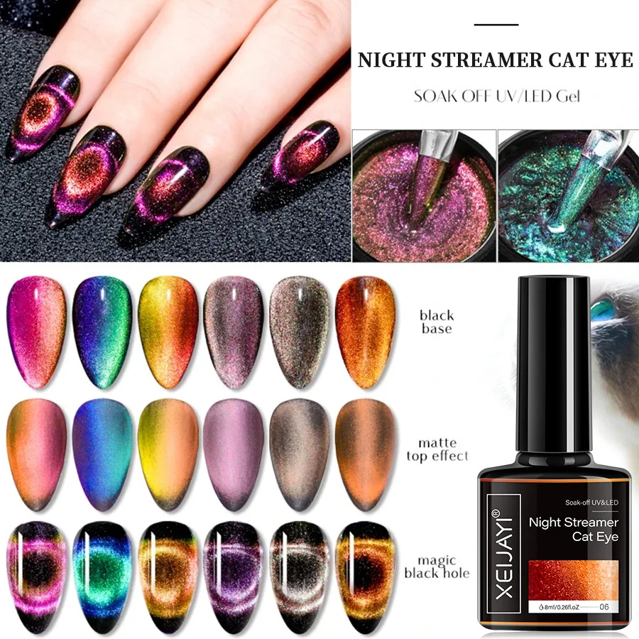 7.3ml Cat Eye Magnetic Gel Polish Nail Art Varnish Streaming-Light Cat Magnet Gel Soak Off Semi-Permanent UV Gel Nail Polish