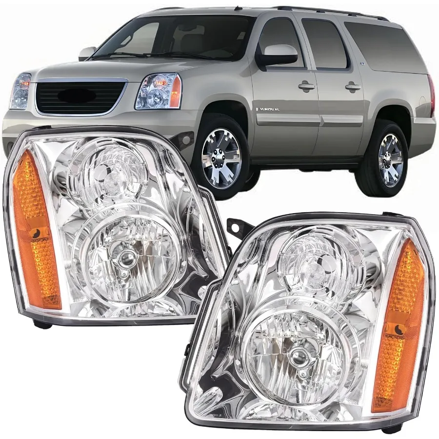 

2PCS Headlights Assembly Set for 20072014 GMC Yukon XL 1500 2500 Hybrid Replacement Headlamp with OE Style Chrome Housing and C