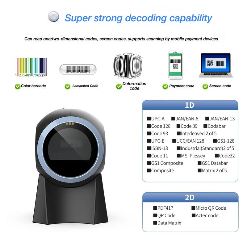 Desktop QR Payment Barcode Scanner for Store & Supermarket Cashier Counter