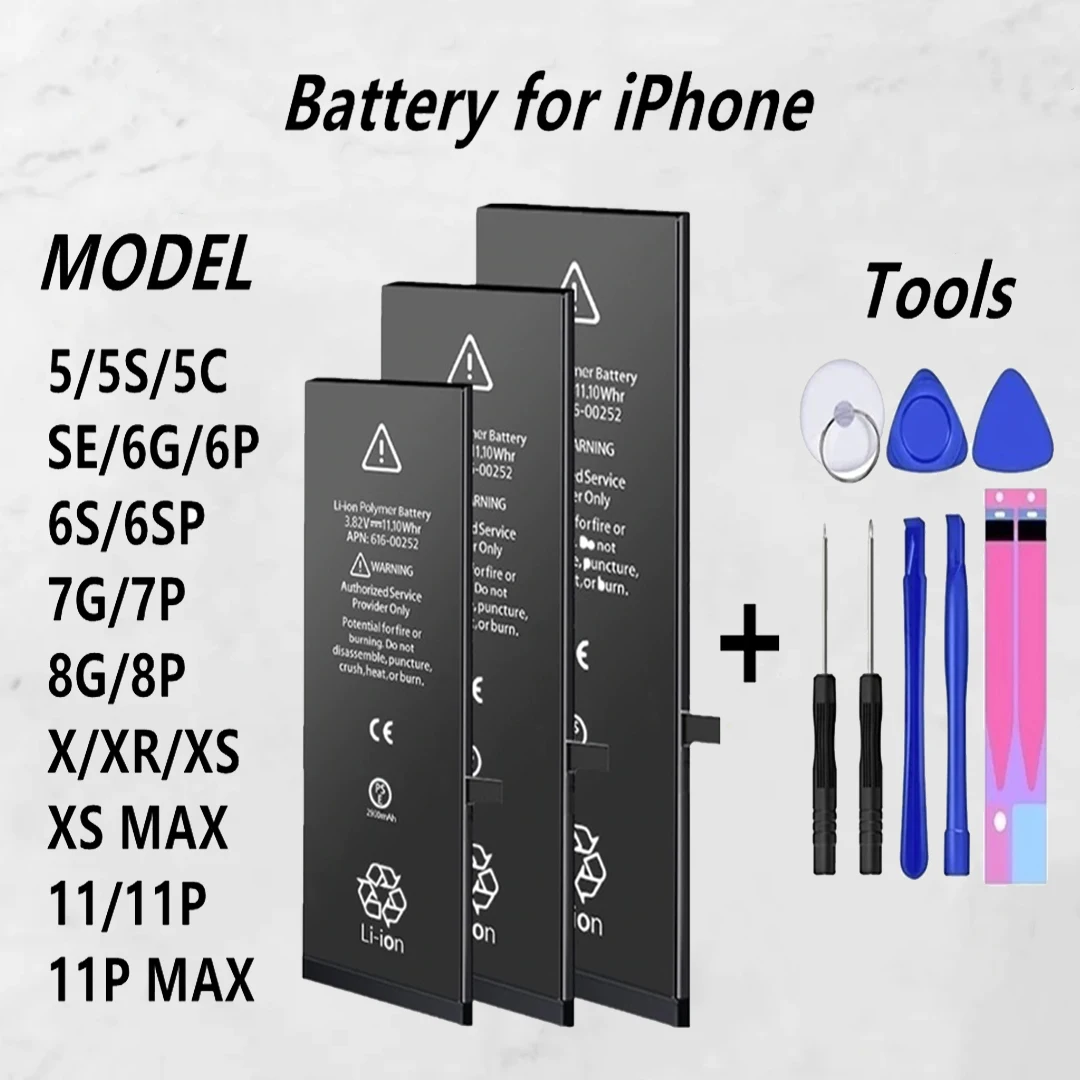 brand new Zero-cycle High-quality Battery For iPhone 5 6 6S 5S SE 7 8 Plus X Xs Max 11 Pro Mobile Phone With Free Tools Sticker