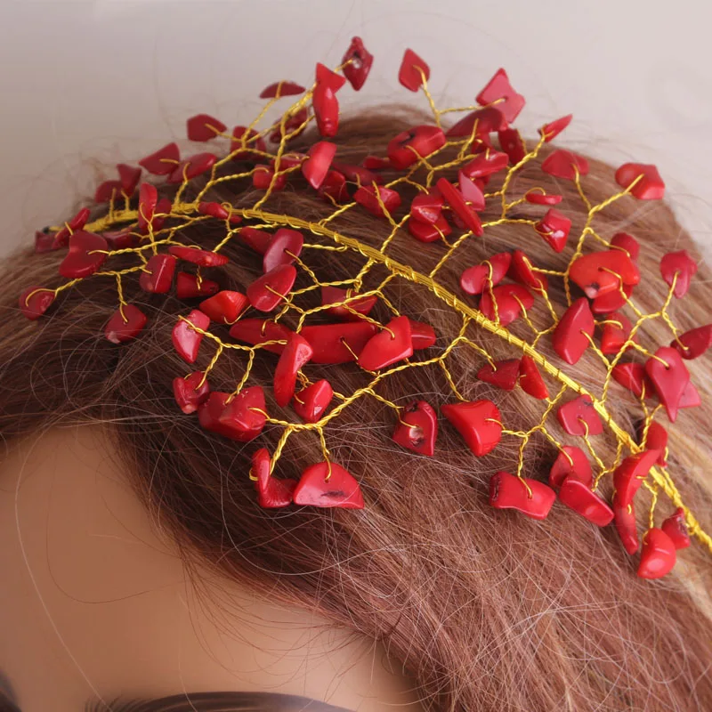 Natural Coral Beads Headwear para as Mulheres, casamentos tradicionais nigerianos, 3 cores Headwear, 4ujewelry, 21cm