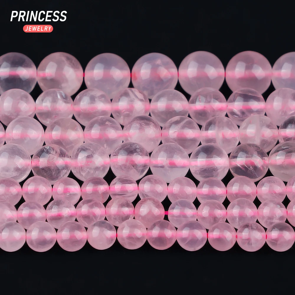 A++ Natural Clear Pink Rose Quartz Crystal Beads for Jewelry Making Bracelet Necklace Stone Beads DIY Accessories  4 6 8 10 12mm