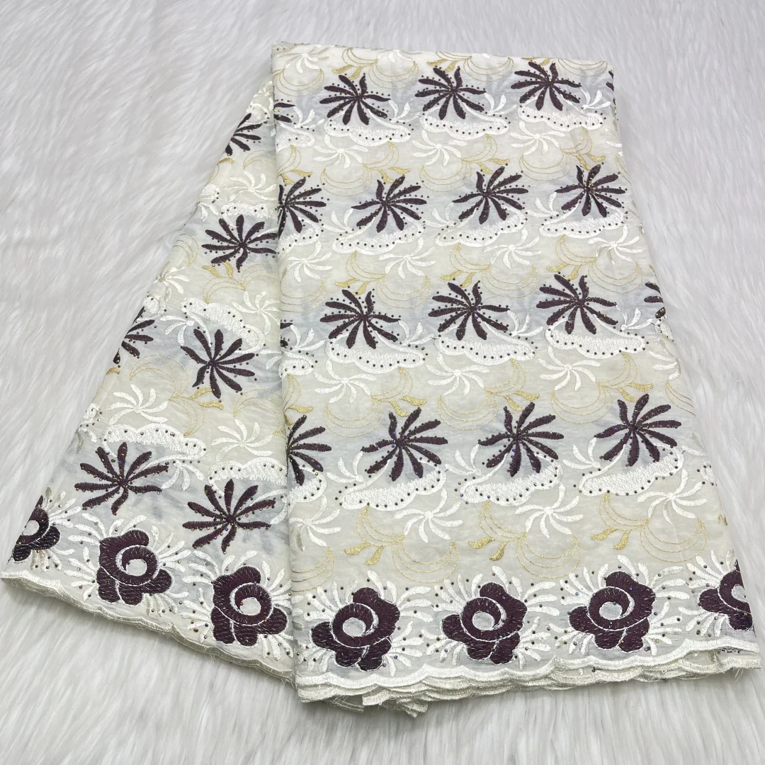 2025 アフリカレース生地高品質レース刺繍スイスボイルレーススイスドライレースドバイスタイル 5 ヤード B27-3