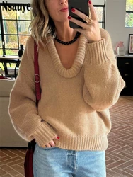 Nsauye Women Casual Long Sleeve Loose New Fashion O Neck Knitted Sweater Jumpers Tops 2024 Winter Loose Club Y2K Sexy Sweater