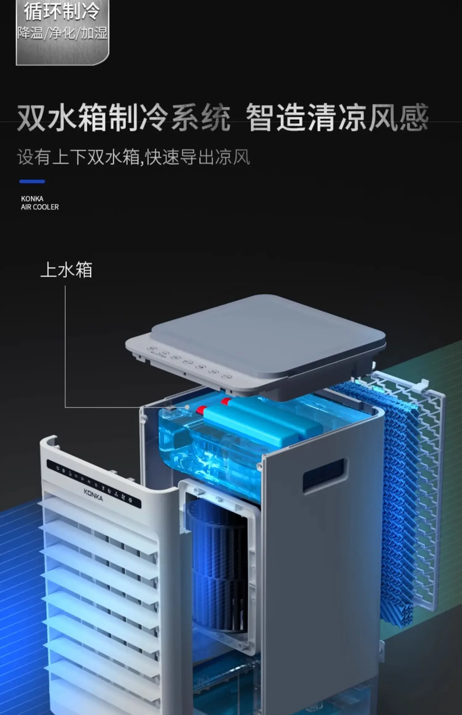 220V Konka Home Air Cooler with Ice Compartment Mobile Mini AC Water Cooling Fan for Summer BD