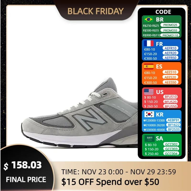 Original New Balance NB 990 V5/992 Classic Vintage Mesh Leather Casual Unisex Men and Women Running Shoes Grey Silver M990GL5