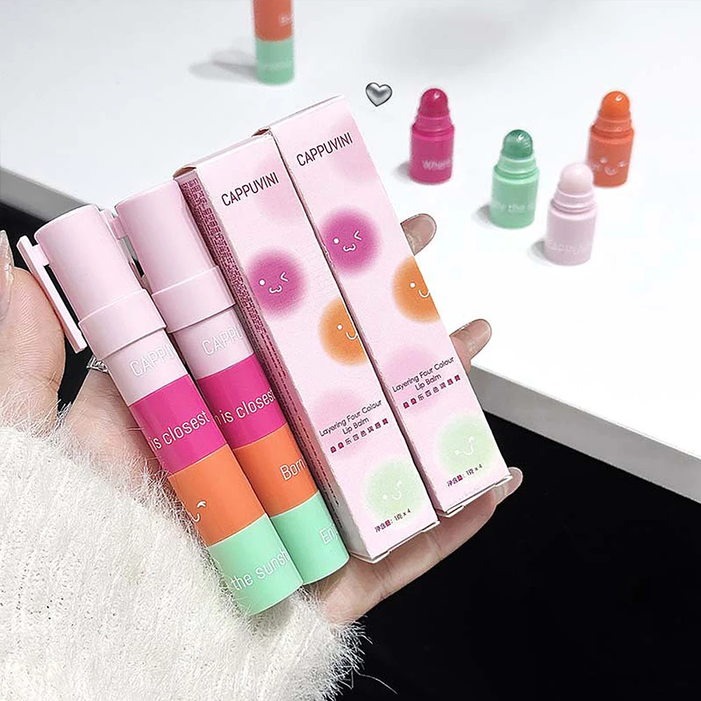 4‑Color Block Lip Balm Stick,Stack Spliced Lipstick Multi‑Shade Design, Travel‑Friendly Versatile Lip Cosmetics