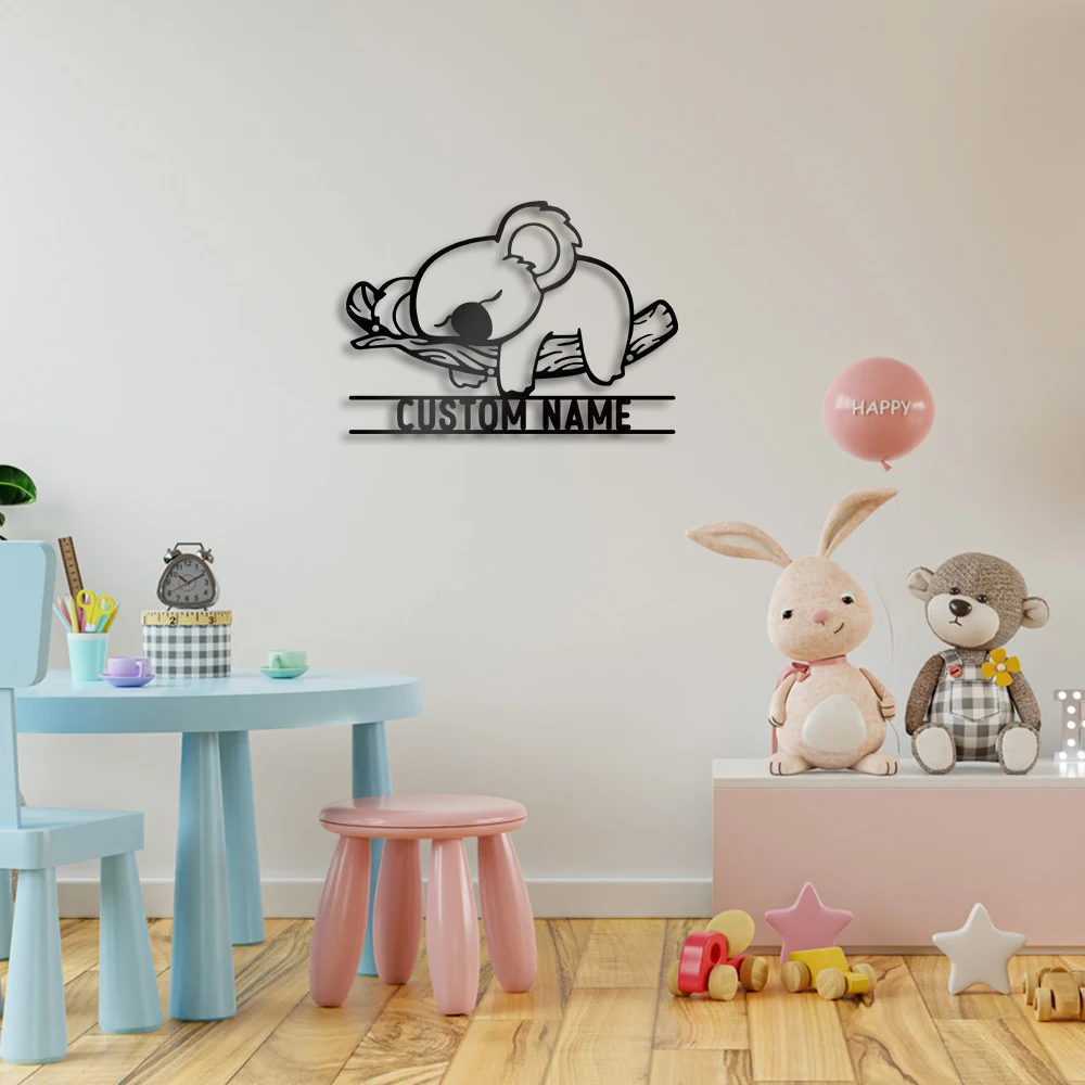 

1PC Gorgeous Koala Custom Name Tin Signs Metal Plaque Customized Name Iron Wall Signs Decoration on The Walls of The Living