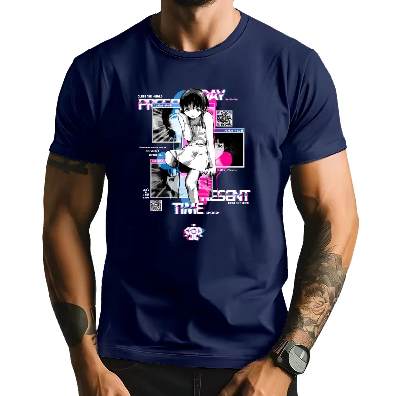 

Mens t shirt Glitch Serial Experiments Lain T Shirt Men Harajuku Tshirt Streetwear Manga Homme Black T-shirt euro size