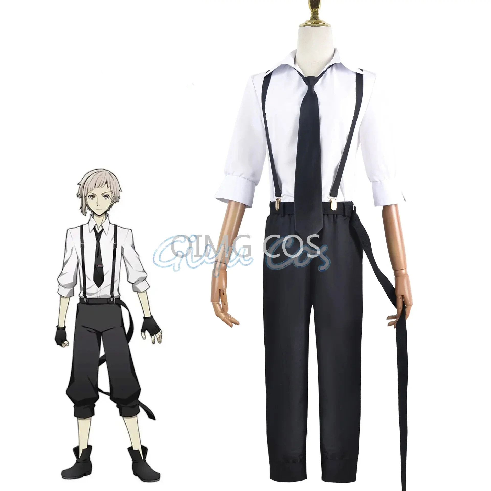 Nakajima Atsushi disfraz de Bungo Stray Dogs para hombre y mujer, gabardina, trajes de uniforme negro, accesorios de peluca Unisex