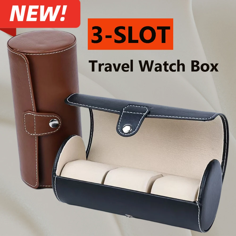 

Watch Organizer Box Roll Case PU Leather Watch Travel Case for Men and Women 3-Watch Carrying Case and Display, Watch Organizer