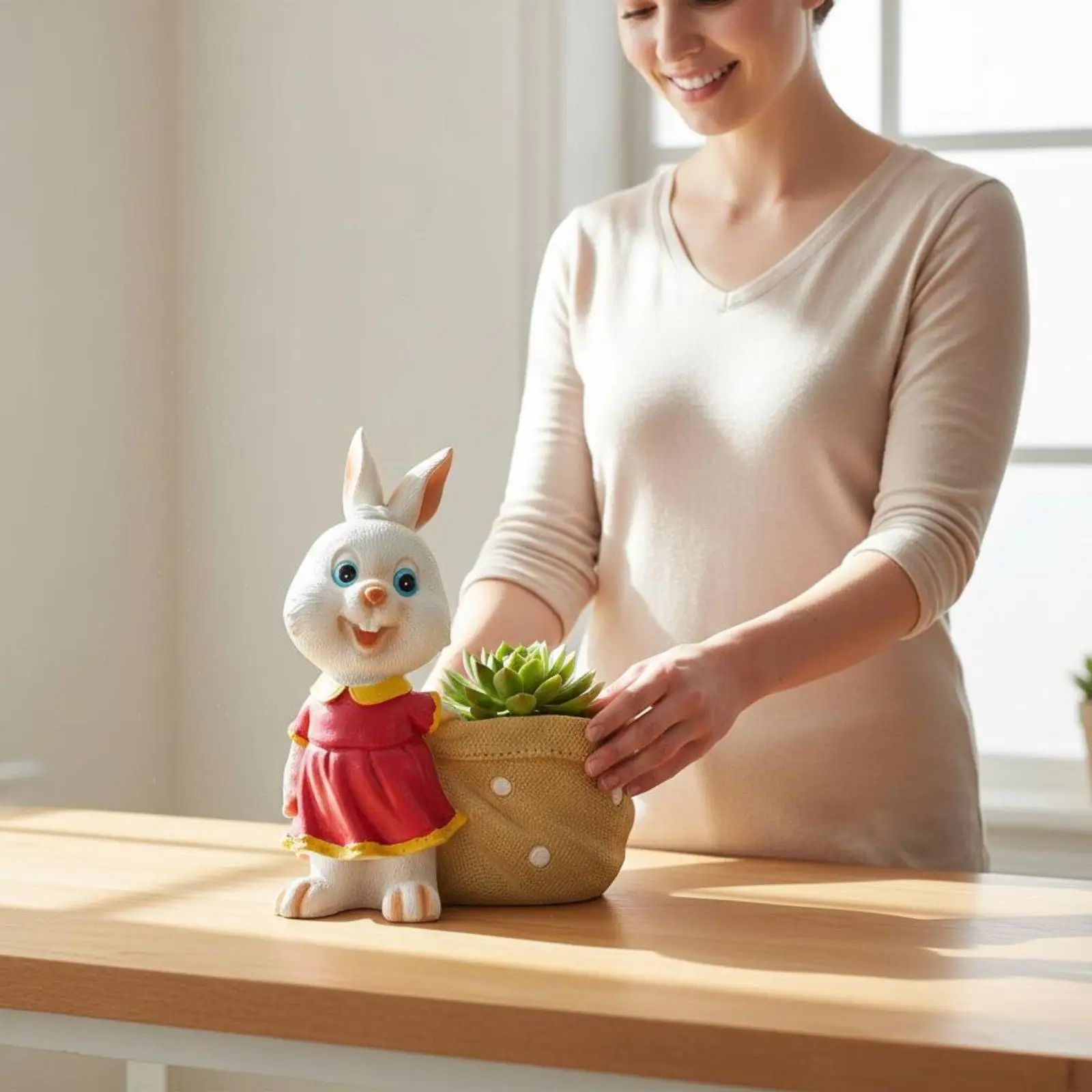 Resin flower pot in the shape of a rabbit, charming resin flower pot