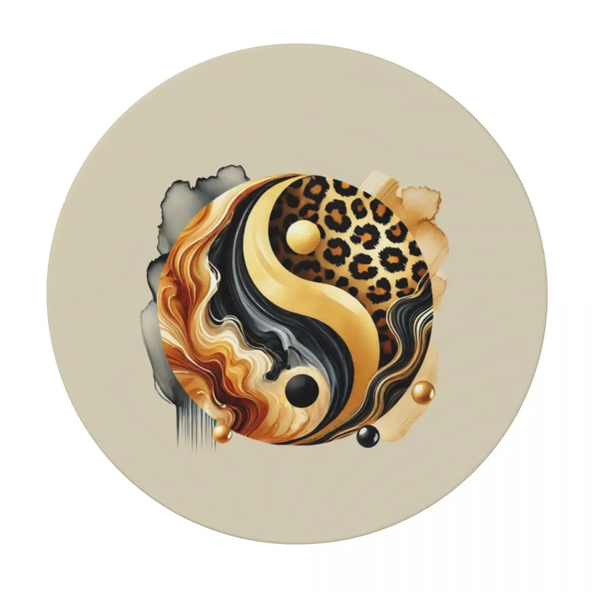 Leopard Yin Yang Luxury Gold Marble Balance Design Waterproof Round Tablecloth Table Cloth for Kitchen Events Dining Table Cover