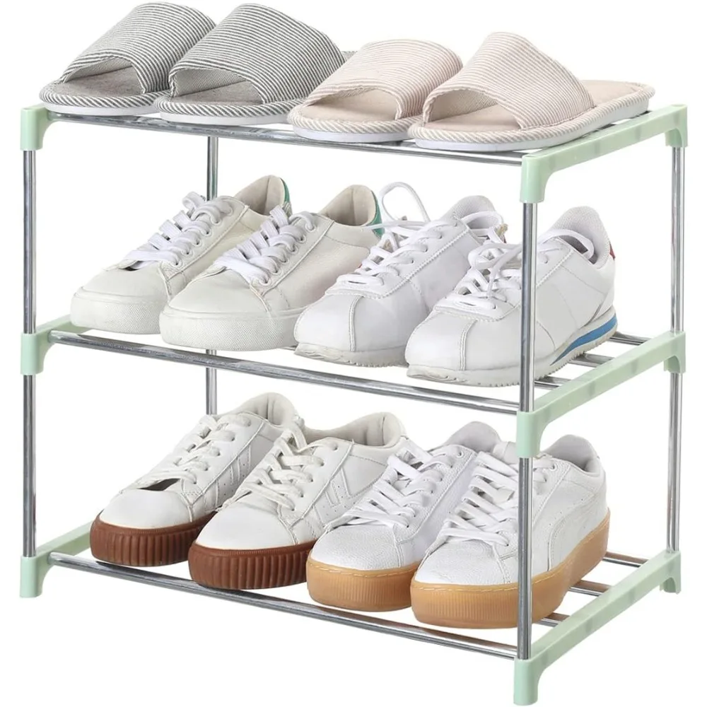 

Compact 3-Tier Shoe Organizer for Entryways, Hallways, and Closets in Green for Space-Efficient Storage