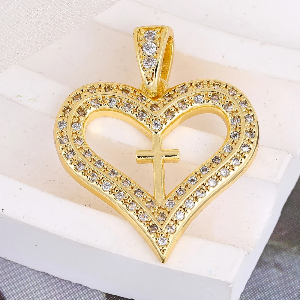 Juya DIY Religious Pendant Supply Handmade 18K Plated Cubic Zirconia Cross Charms For Women Men Prayer Christian Jewelry Making