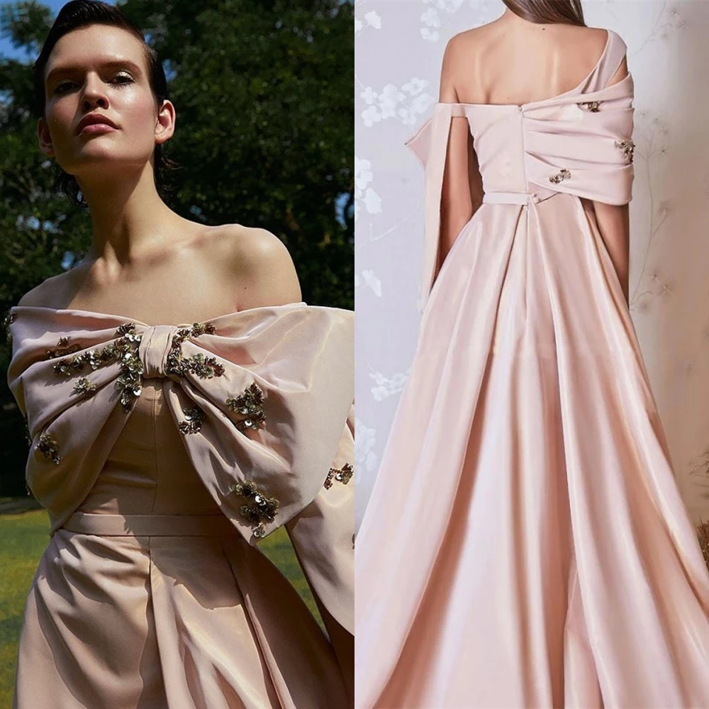 Customized Luxury Jersey Evening Dress Delicate One Shoulder Boat Neck Prom Dresses Temperament Flowers Special Occasion Gowns