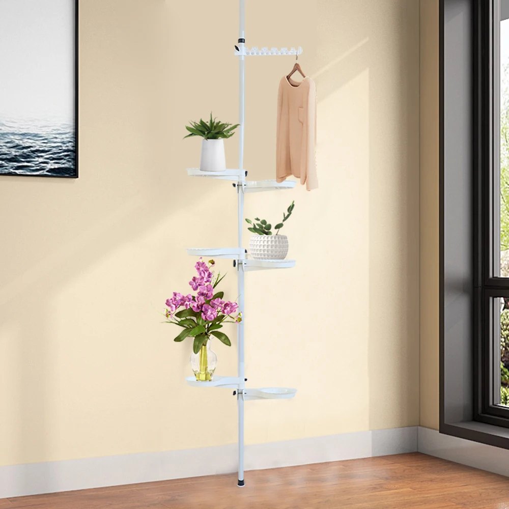 

7 Layers Telescopic Tension Pole Plant Stand Indoor Adjustable Decorative Metal Tray Flower Pot Holder Display Rack Homes Decor