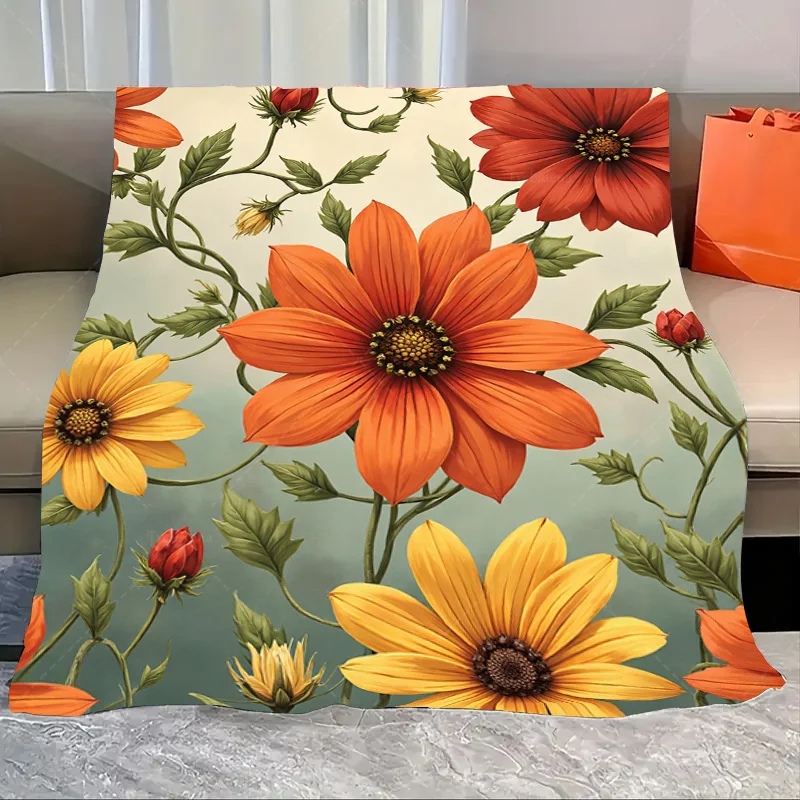 

1 шт. фланелевое одеяло с ярким цветочным принтом, одеяло для уютного декора гостиной