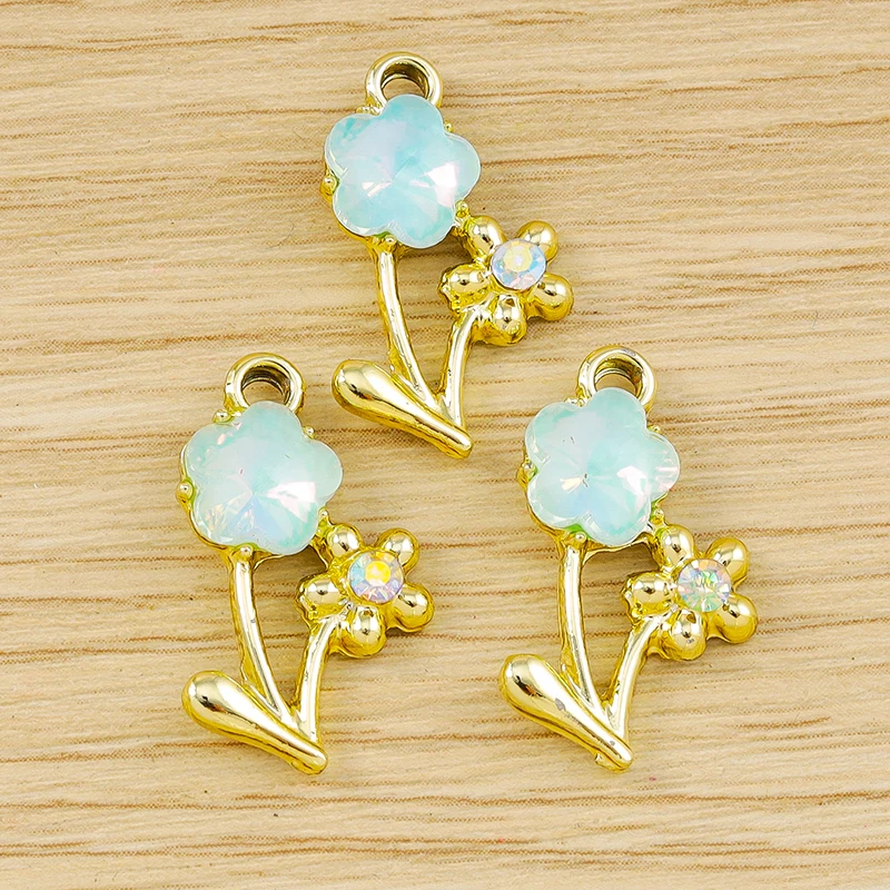 10 Stück 13x22mm Zarte Kristallblumen-Anhänger für Schmuckherstellung, Ohrringe, Halsketten, Armbänder, DIY-Bastelzubehör – Detail 4