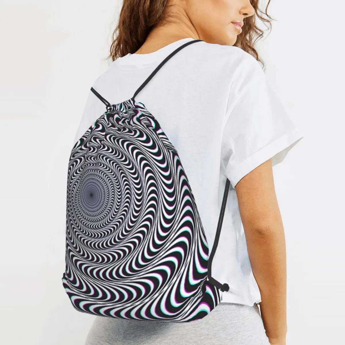 

Amazing Hypnotic Optical Illusion Hypnotic Psychedelic Spiral Backpacks Casual Drawstring BundleBook Bags for Travel Students