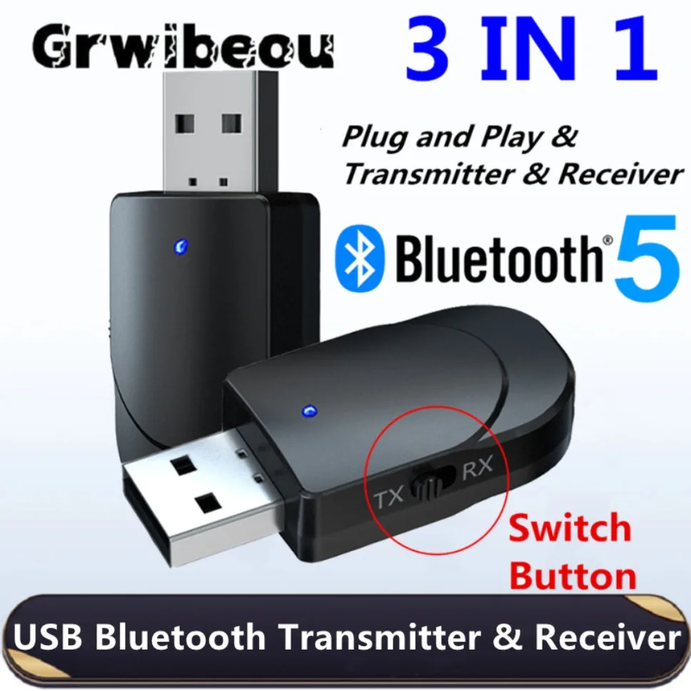 Nadajnik USB Bluetooth Odbiornik Bezprzewodowy adapter Bluetooth 5.0 Stereo 3,5 mm gniazdo AUX do telewizora Słuchawki PC Samochodowy adapter muzyczny