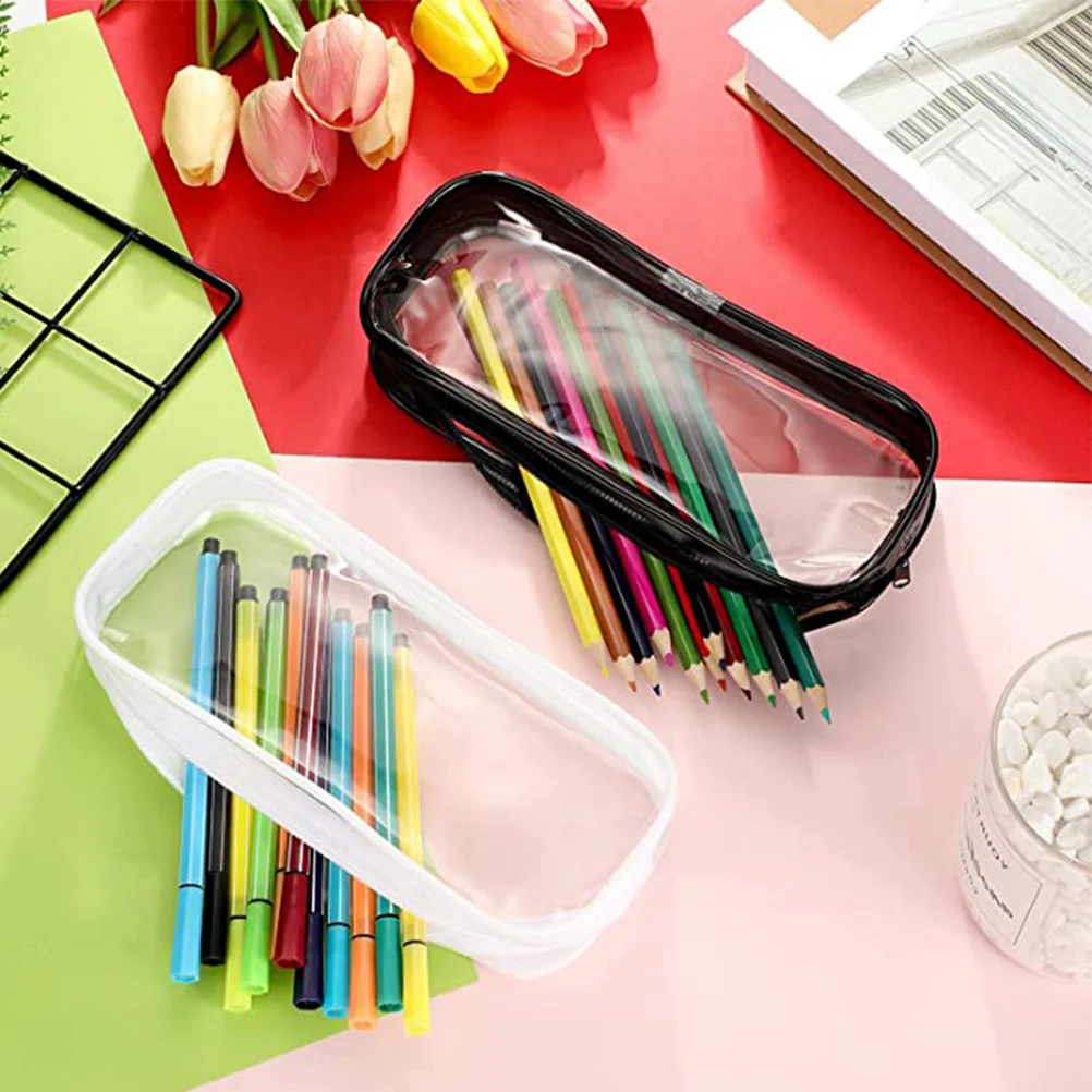 

2 Pcs School Stationery Pvc Zipper Bag Pencil Customized Case Classroom Holder