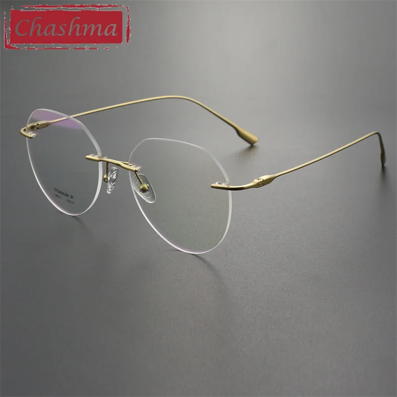 Chashma Rimless Frame Octagon Round Trend Eyeglasses Men Titanium Flexible Light Spectacles for Women