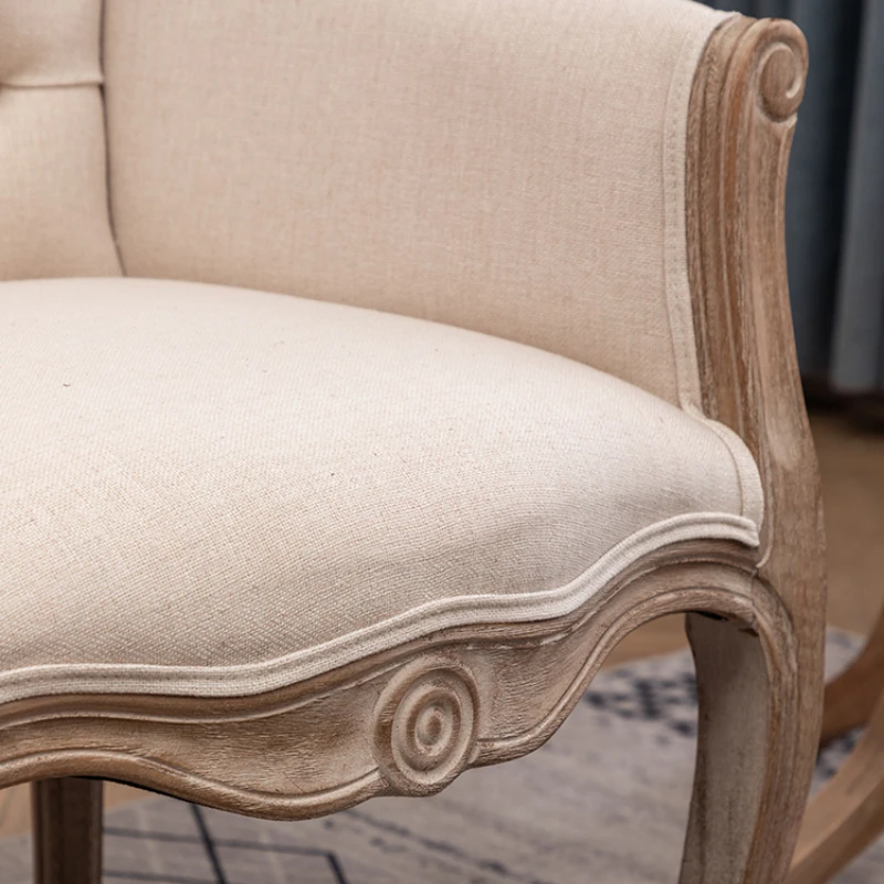 Sofa Chair French Style Solid Wood Bedroom Used Famous Hotel Dining Retro Coffee Cloth Single Tiger Furniture