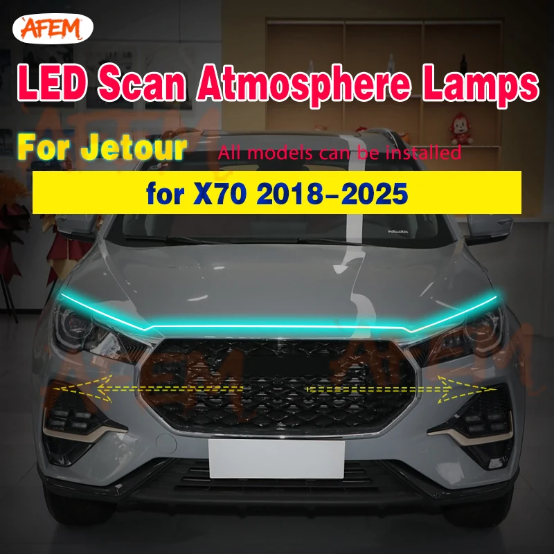 For Jetour X70 18-25 Scan Starting Led Car Hood Light Strip Decorative Lamp Flexible Daytime Running Lights Auto Headlight Strip