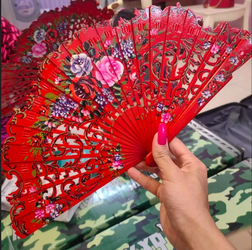 Spanish Style Wooden Fan Custom Dance Fan Portable Tool Hand Painted Outdoor Wedding Favours