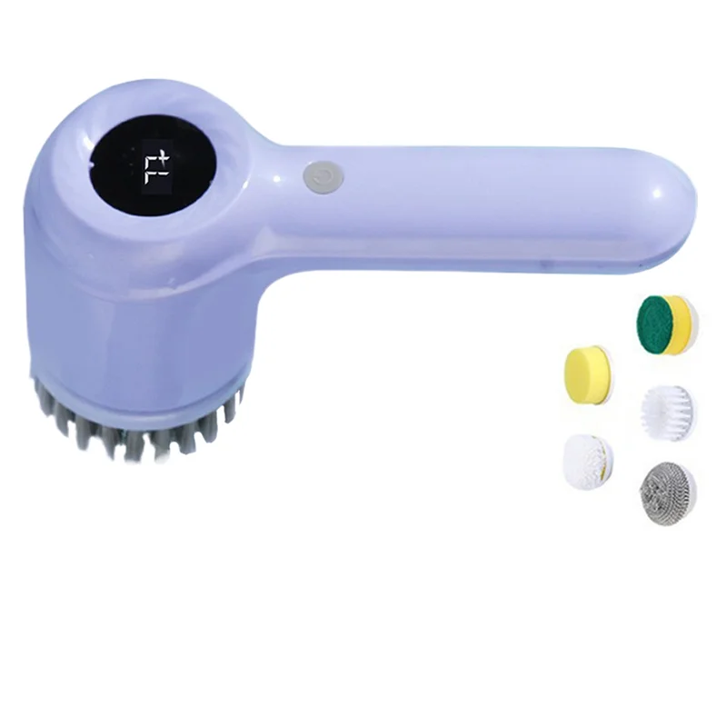 

A74E-Dish Scrubber Brush With 5 Brush Heads Electric Scrubber For Bathroom For Kitchen Sink Shower Tiles