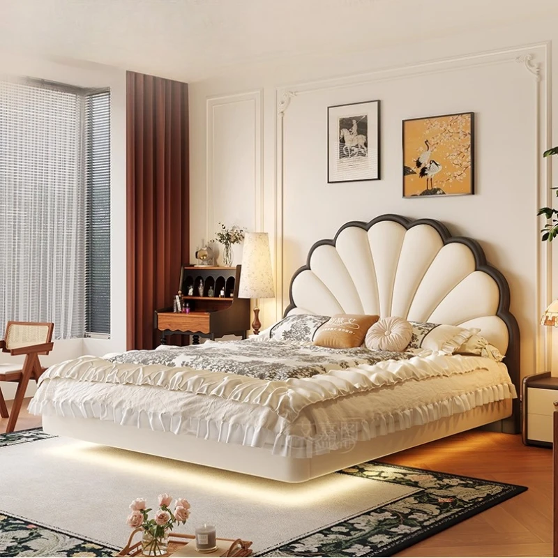 

luxury modern bedroom beds 150x200cm 180x200cm Double floating bed frame led and headboard bedframe furniture for home