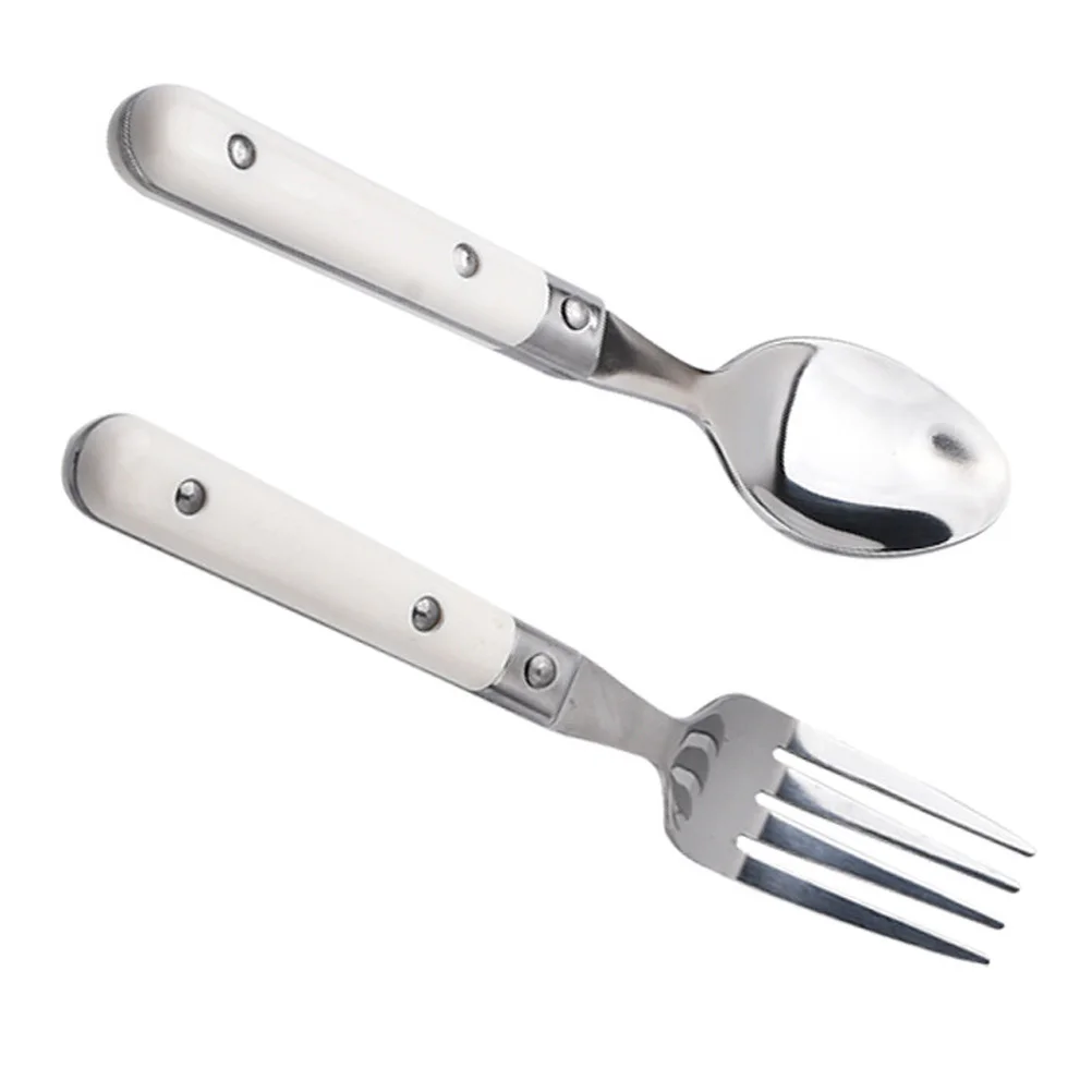 

2pcs Fork Spoon Stainless Steel Plastic Handle Children Tableware Baby Cutlery Kids Utensils Training Dining Tableware