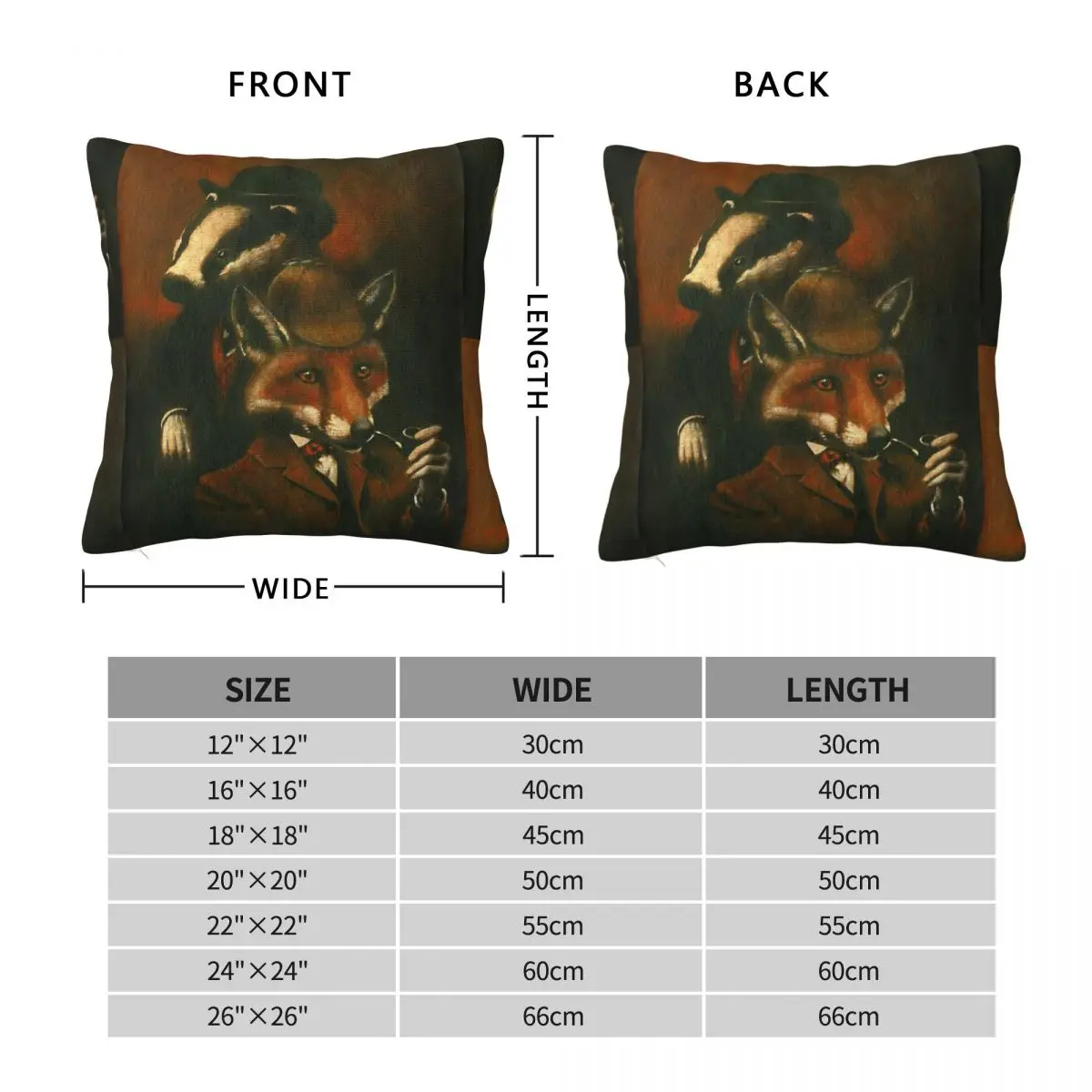 Fox Badger Holmes Watson Square Pillowcase Polyester Linen Velvet Creative Zip Decorative Throw Pillow Case Bed Cushion Cover