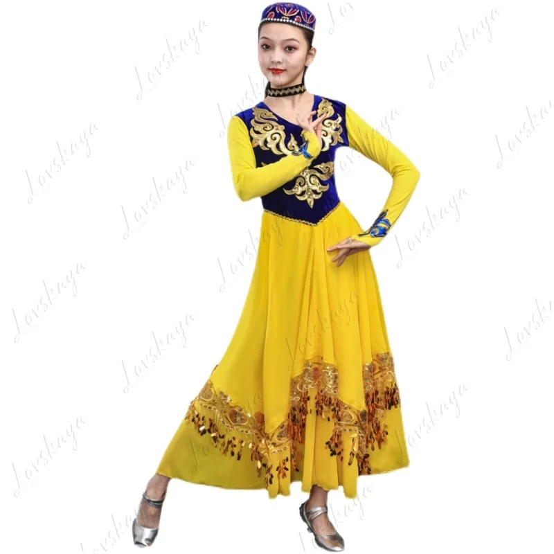 Costume de danse du Xinjiang, nouveau Style, Costume de danse ouïghoure, jupe pivotante pour pratique sur scène d'examen d'art pour filles