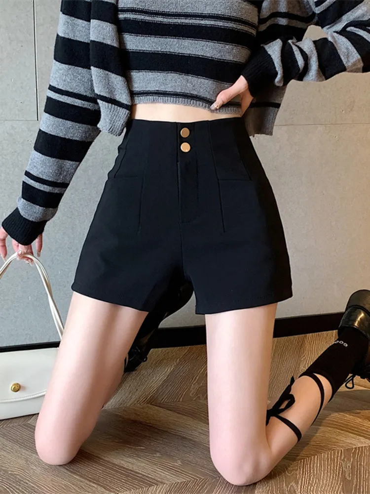 

Женские черные шорты с высокой талией, флисовой подкладкой и эффектом утяжки, эластичные, для ранней весны