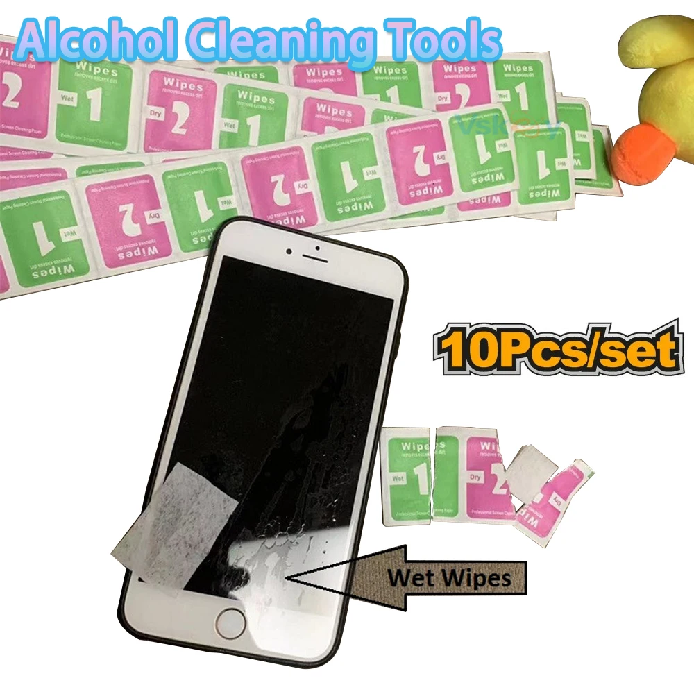 10Pcs Alcohol Package Cleaning Tools Kit for Phone Camera Len Watch Tempered Glass Screen Protector Dust Absorber Wet Dry Wipes