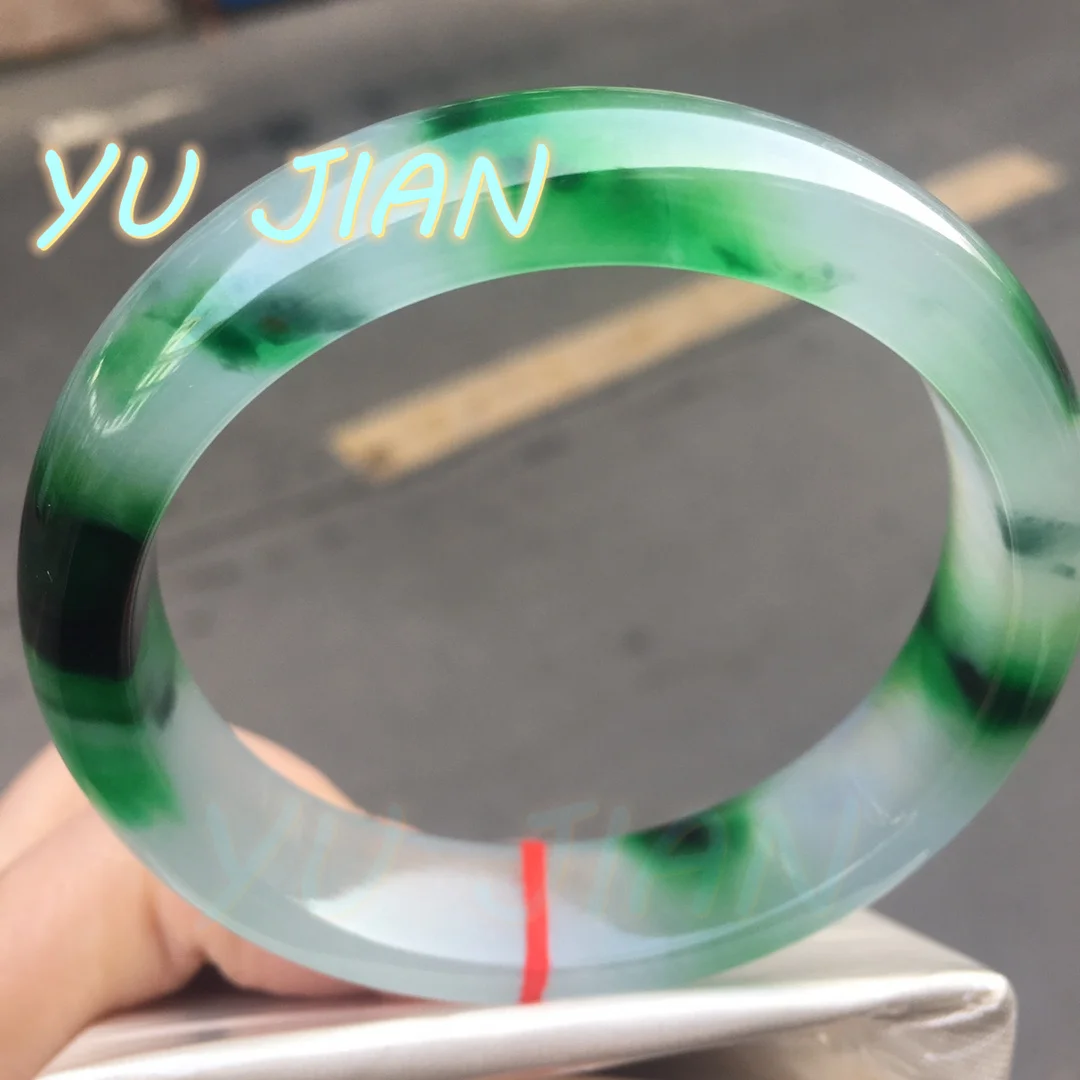 

Excellent Grade A Certified Genuine Jadeite Natural Burma Jed Floating Green Flower Jade Bangle Handring Bracelet Fine Jewelry